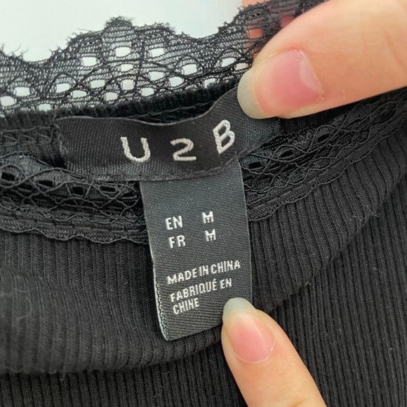 Black Bodysuit with Lace Neckline - Picture 6 of 6